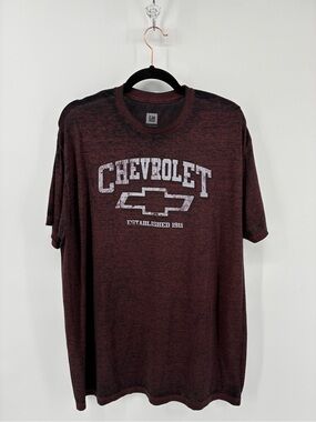 GM Chevrolet Men's Burgundy Graphic Tee Car Enthusiast Vintage Classic 80s
